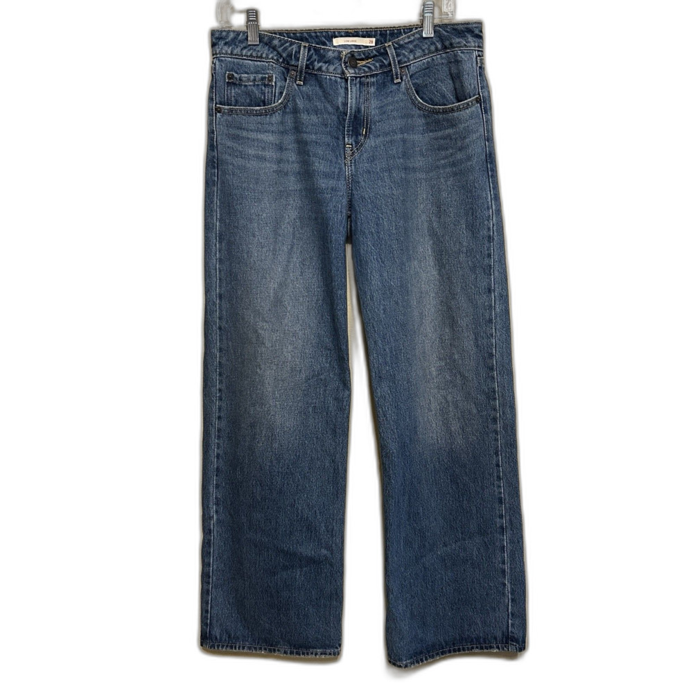 Levis Premium Jeans Women 28x32 Low Loose Wide Leg Medium Wash Blue Denim Cotton